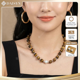 [N1186] Vòng Cổ, Dây Chuyền Ngọc Nhân Tạo Hổ Phách, Mặt Ngọc Trắng, Sang Trọng Cho Nữ - DAISYN.