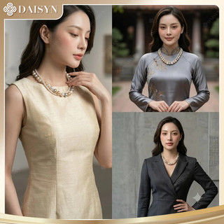 [N989] Vòng Cổ Ngọc Trai 5li Mix Hạt 12li Màu Trắng Kem Vàng Xám, Dây Chuyền Ngọc Nhân Tạo - DAISYN