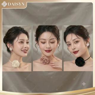 [ DAISYN ] N879 Vòng Cổ choker Da Ngắn Mặt Hoa Hồng Phong Cách Hàn Quốc