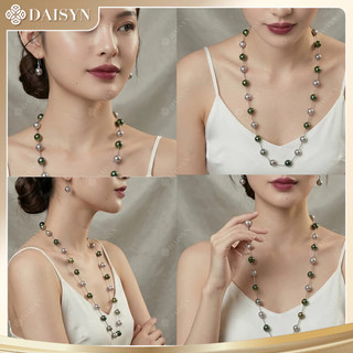 [ DAISYN ] N1042 vòng cổ ngọc xám xanh lá 14li 60cm sang trọng , dây chuyền ngọc trai nhân tạo , chuỗi hạt ngọc