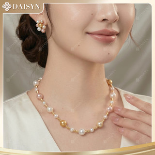 [ DAISYN ] N1022 vòng cổ ngọc trai trắng vàng hồng , dây chuyền ngọc trai nhân tạo , chuỗi hạt ngọc