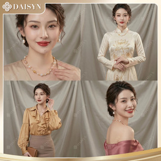 [ DAISYN ] N1022 vòng cổ ngọc trai trắng vàng hồng , dây chuyền ngọc trai nhân tạo , chuỗi hạt ngọc