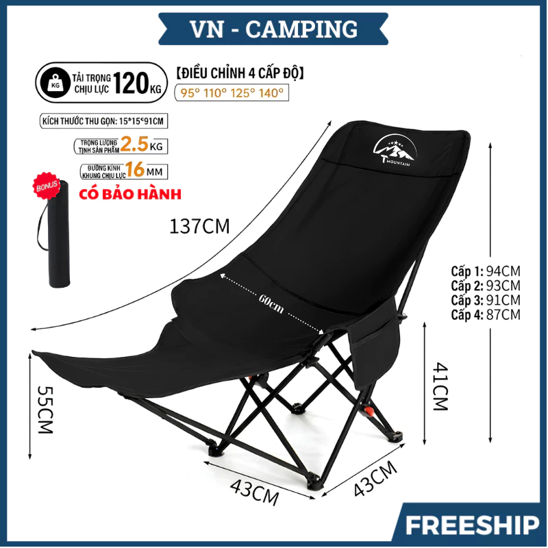 Ghế Camping Ngả Lưng Tmountain Gấp Gọn Thư Giãn Dã Ngoại Du Lịch Cao Cấp Tiện Dụng