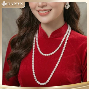 Dây chuyền ngọc trai n853 dáng dài 120cm màu trắng hạt 8li sang trọng cho nữ