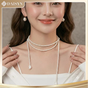 N887 Dây chuyền ngọc trai nhân tạo dài , chuỗi hạt ngọc trai mang áo dài
