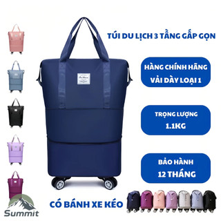 [COD] Túi du lịch 3 tầng gấp gọn có bánh xe kéo, túi đựng quần áo hành lí cỡ lớn, túi vải du lịch cao cấp chống thấm nướ