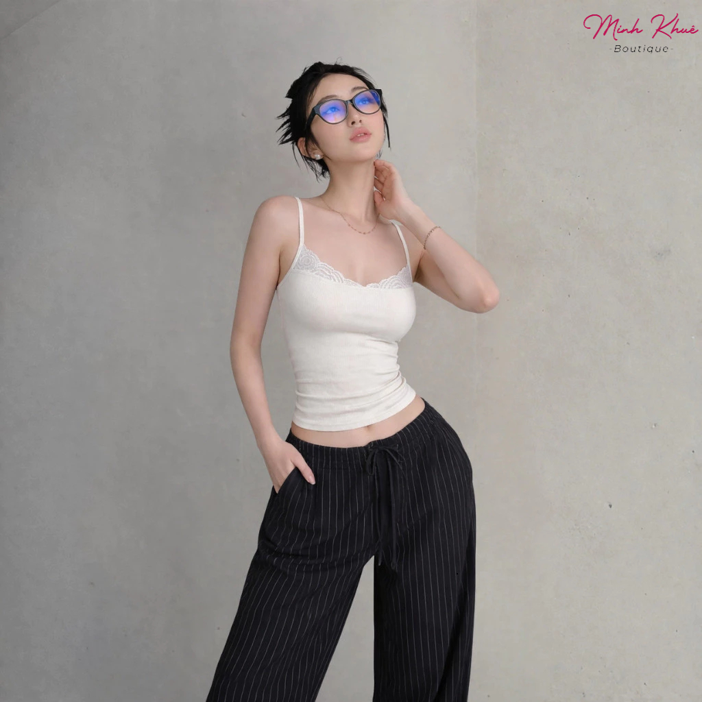 [Mở Bán] Áo Thun Nữ Croptop Hai Dây Ren Chất Thun Gân CR14, 2d Co Giãn, Thoáng Mát Minh Khuê Boutique