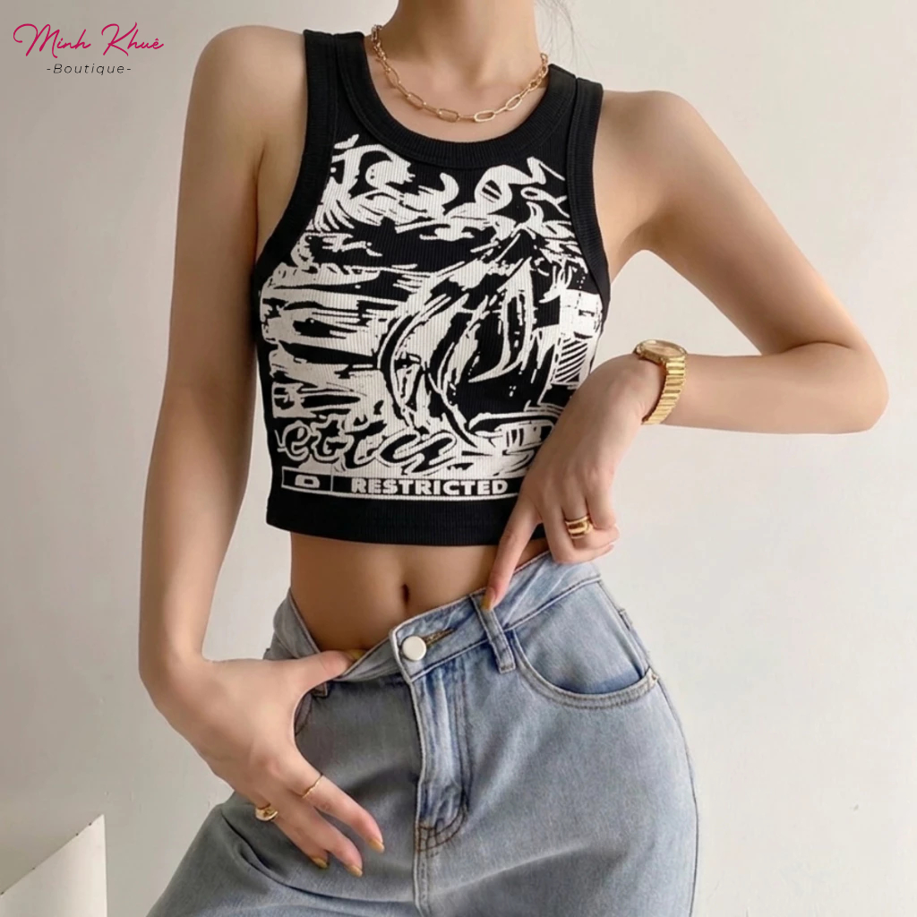 [Mở Bán] Áo Croptop Ba Lỗ Truyện Tranh Chất Thun Gân Kiểu Dáng Ôm Body Họa Tiết In Truyện Tranh CR09 Minh Khuê Boutique