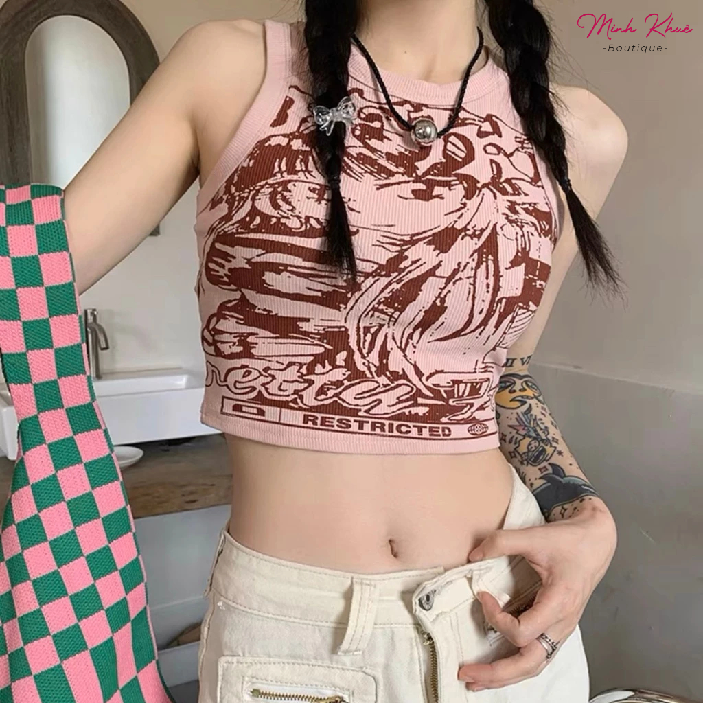[Mở Bán] Áo Croptop Ba Lỗ Truyện Tranh Chất Thun Gân Kiểu Dáng Ôm Body Họa Tiết In Truyện Tranh CR09 Minh Khuê Boutique