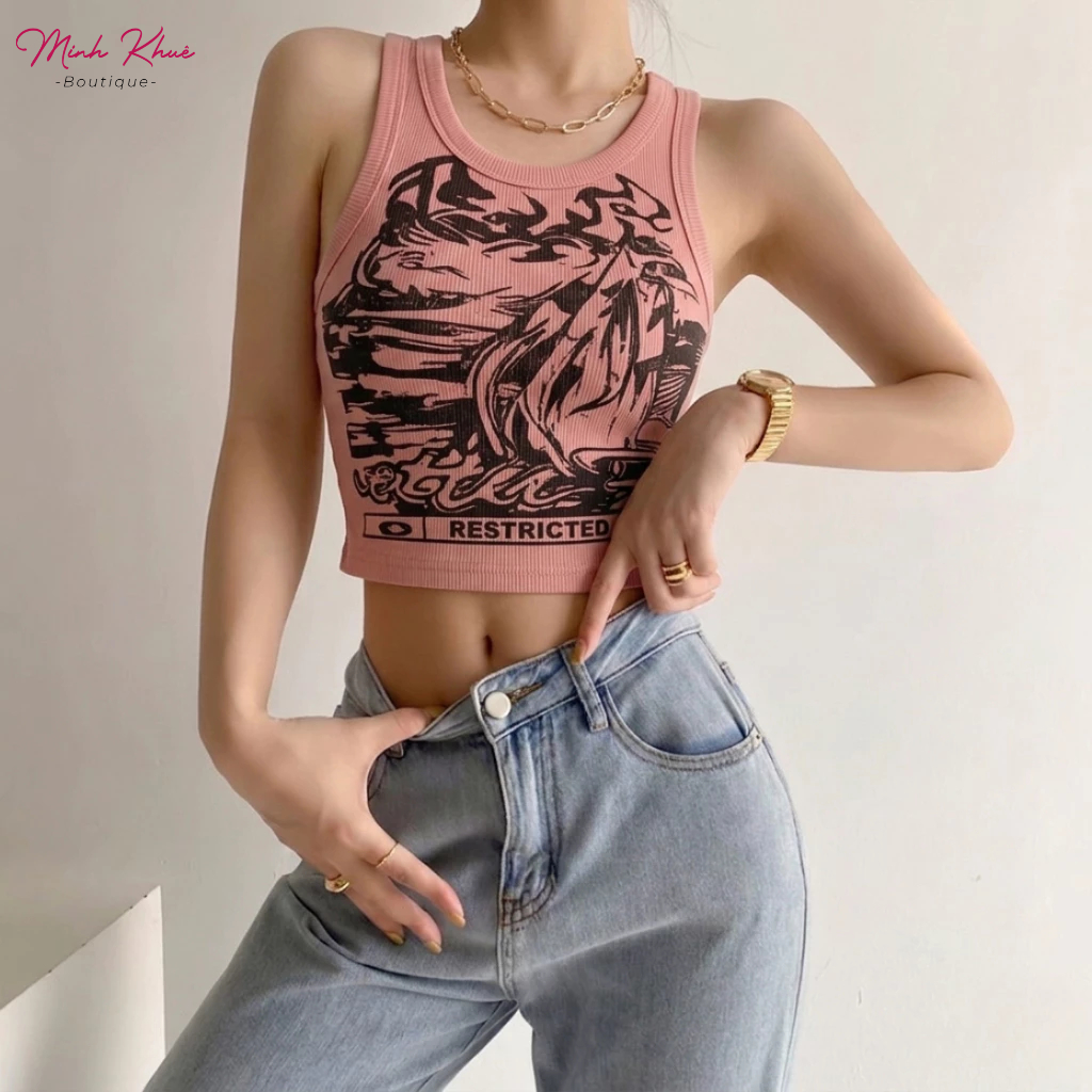[Mở Bán] Áo Croptop Ba Lỗ Truyện Tranh Chất Thun Gân Kiểu Dáng Ôm Body Họa Tiết In Truyện Tranh CR09 Minh Khuê Boutique