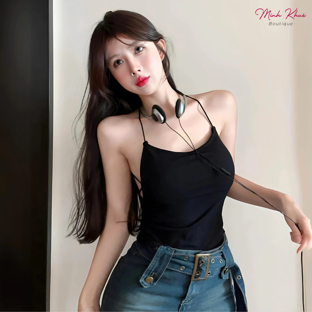 [Mở Bán] Áo Thun Croptop Hai Dây Đan Dây Lưng Có Mút Ngực CR20 2d Ôm Body Thun Gân Co Giãn Tôn Dáng Minh Khuê Boutique