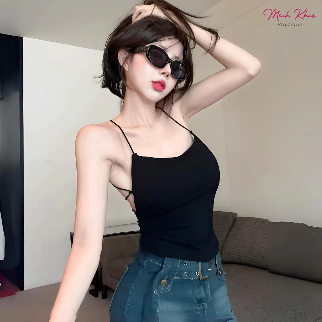 [Mở Bán] Áo Thun Croptop Hai Dây Đan Dây Lưng Có Mút Ngực CR20 2d Ôm Body Thun Gân Co Giãn Tôn Dáng Minh Khuê Boutique