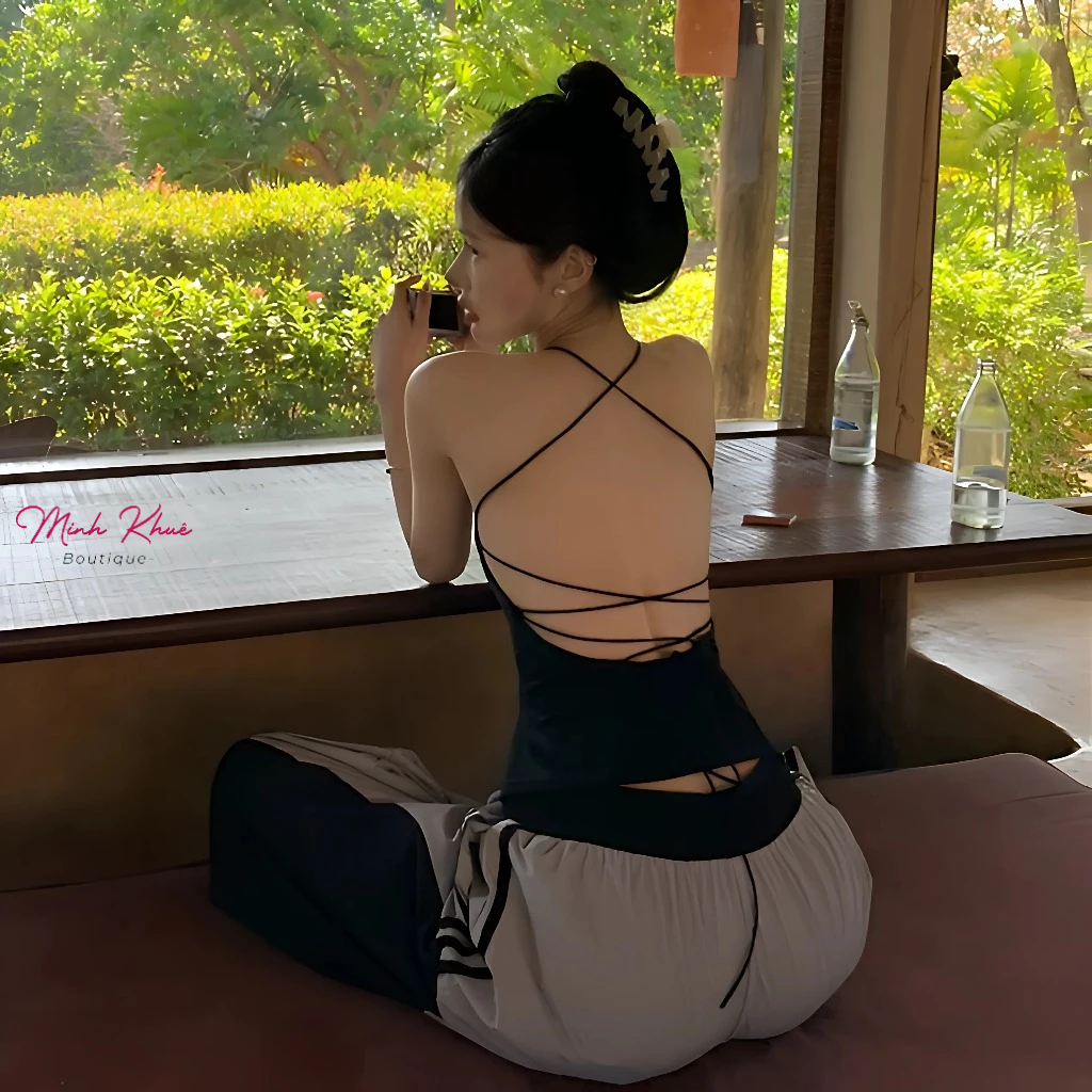 [Mở Bán] Áo Thun Croptop Hai Dây Đan Dây Lưng Có Mút Ngực CR20 2d Ôm Body Thun Gân Co Giãn Tôn Dáng Minh Khuê Boutique