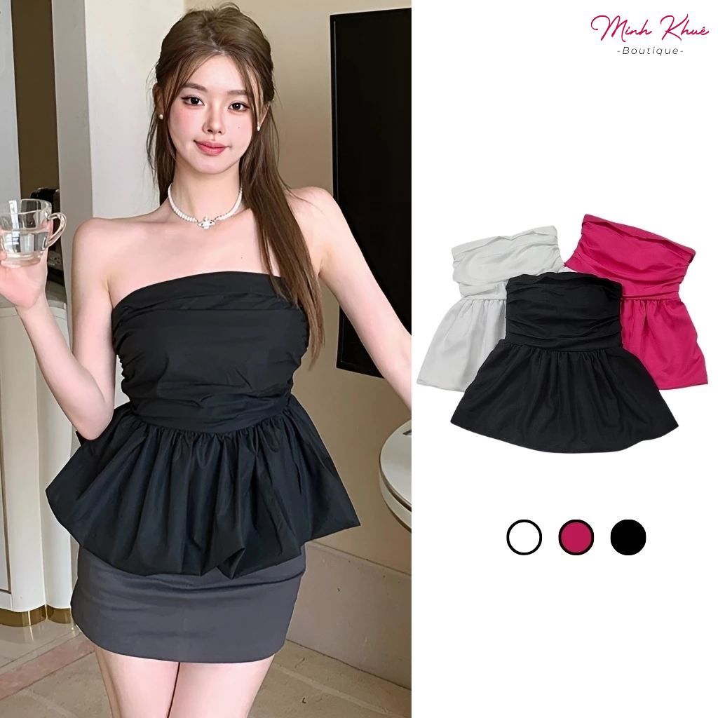 [Mở Bán] Áo Ống Phồng Chất Kate Có Mút Ngực Áo Quây Cúp Dáng Xòe Đẹp Tôn Dáng CR51 Minh Khuê Boutique
