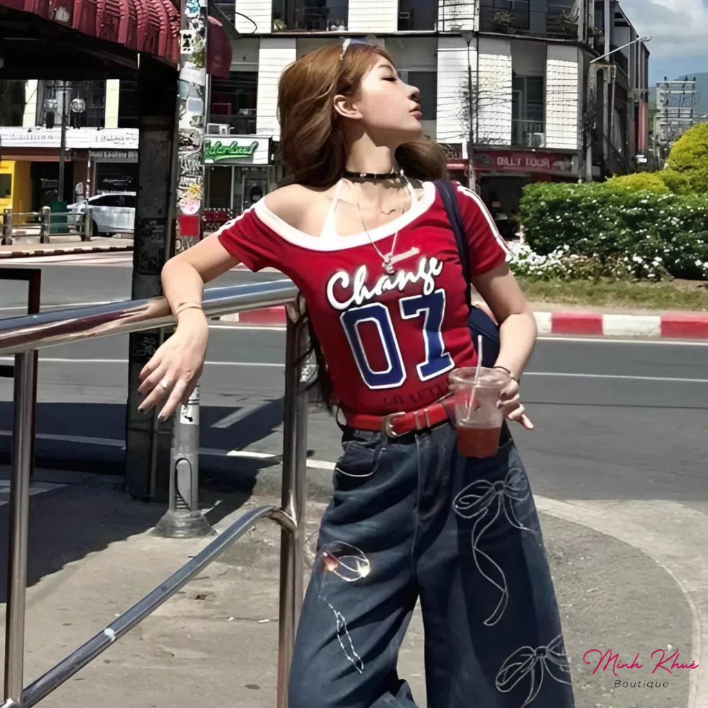 [Mở Bán] Áo Croptop Lệch Vai Change 07 Chất Thun Borip Kiểu Dáng Trễ Vai In Hình Cá Tính CR133 Minh Khuê Boutique