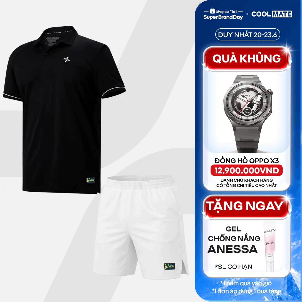 [TẶNG GEL CHỐNG NẮNG]Set thể thao nam Pickleball Áo Polo Exdry + Quần thể thao nam 6inch Smash Shot Coolmate