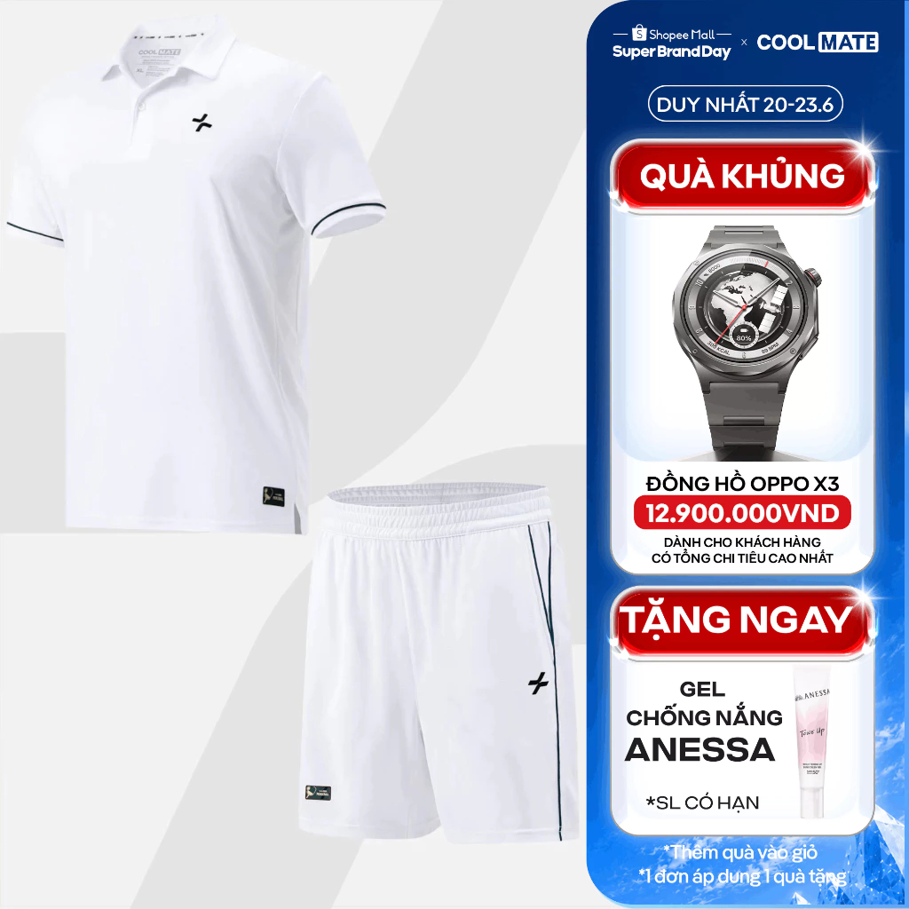 [TẶNG GEL CHỐNG NẮNG]Set đồ bộ thể thao nam Pickleball Áo Polo Exdry và Quần Dink Shot Essentials thấm hút Coolmate