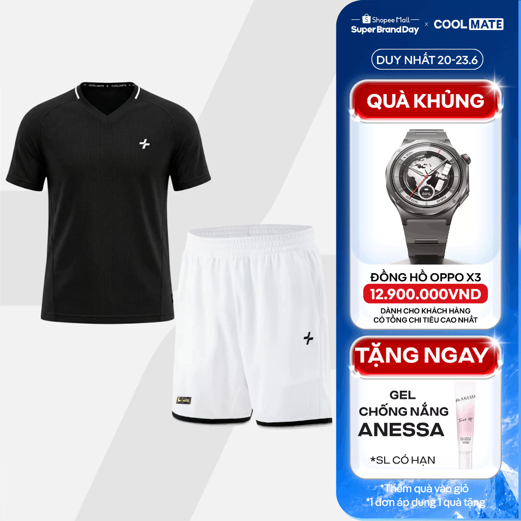 [TẶNG GEL CHỐNG NẮNG]Set đồ bộ thể thao nam Pickleball Áo thun cổ V và Quần short Essentials Nhanh khô Coolmate