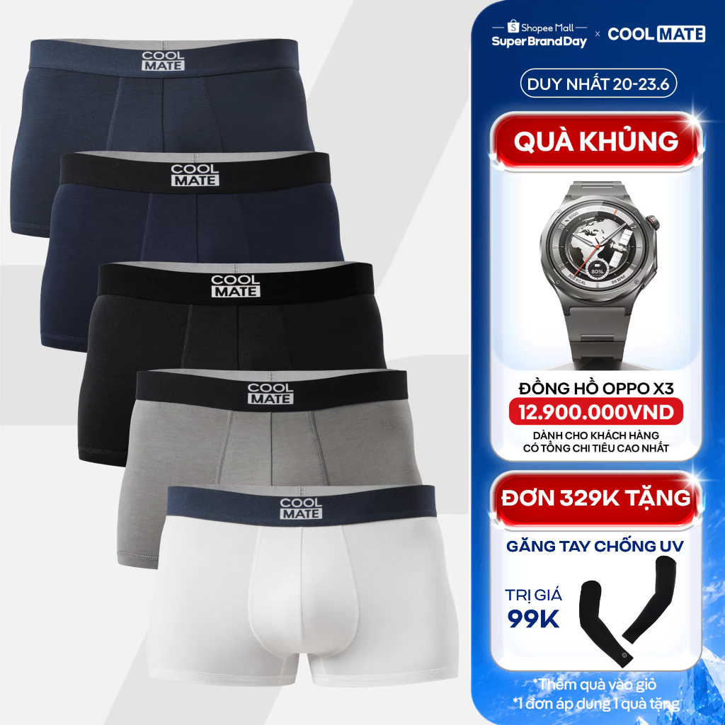 [TẶNG QUÀ ĐƠN 329K]Combo 5 quần lót sịp nam trunk bamboo mềm mại, kháng khuẩn, thấm hút Coolmate [Màu ngẫu nhiên]