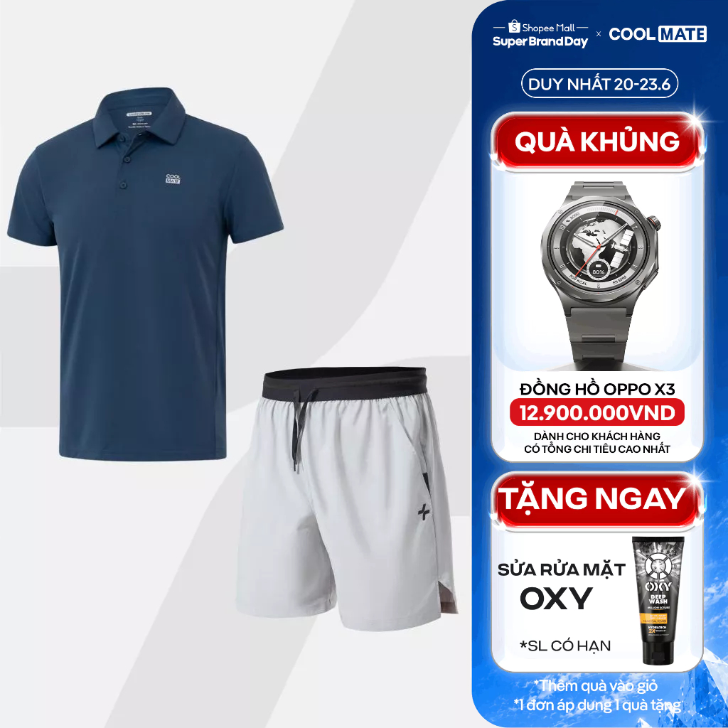 [TẶNG SRM OXY]Set đồ thể thao nam Áo Polo Promax-S1 Quần 6 inch đai siêu co giãn, set Pickleball thoáng khí Coolmate