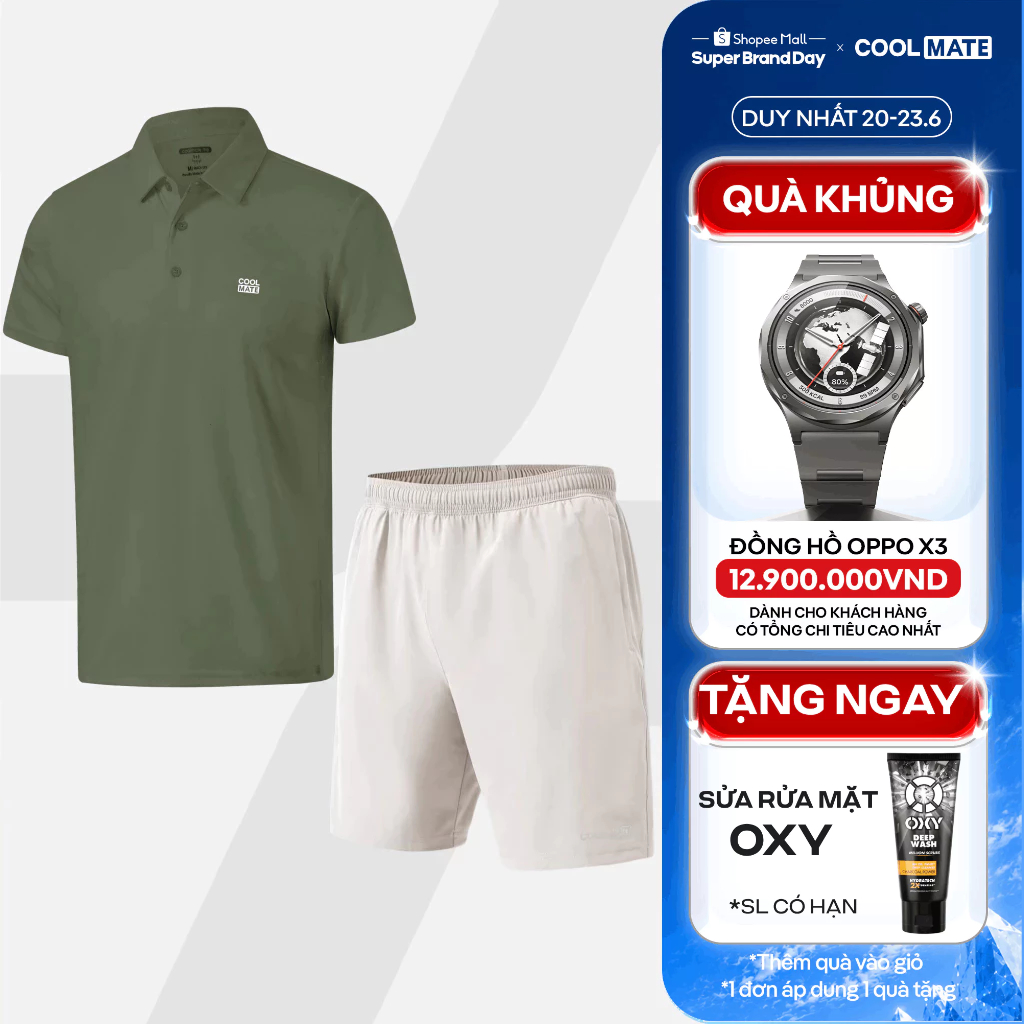 [TẶNG SRM OXY]Set thể thao Pickleball, Tennis Gym Áo Polo Promax và Quần 7inch đa năng thoáng khí Coolmate