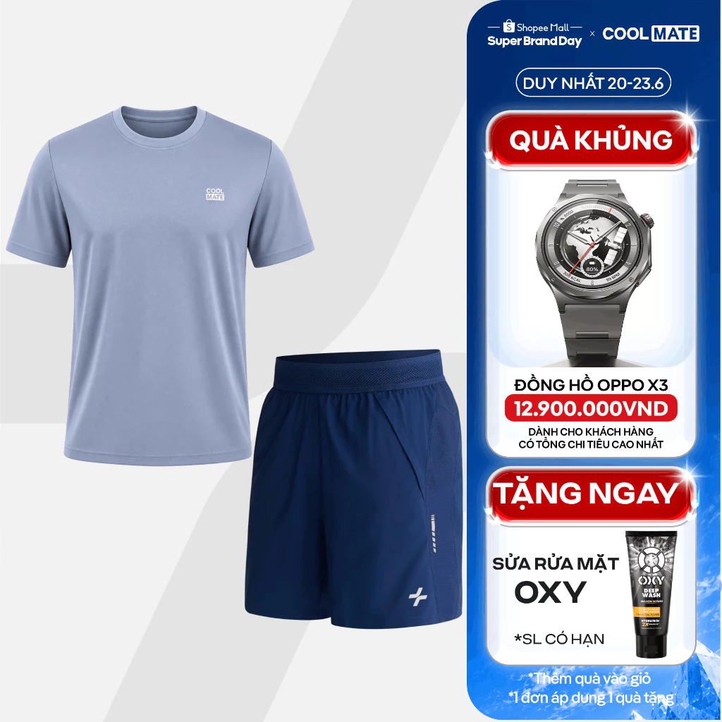 [TẶNG SRM OXY]Set thể thao nam tập gym, chạy bộ Áo Thun Essential Quần Short Swift Run thoáng khí, thấm hút Coolmate
