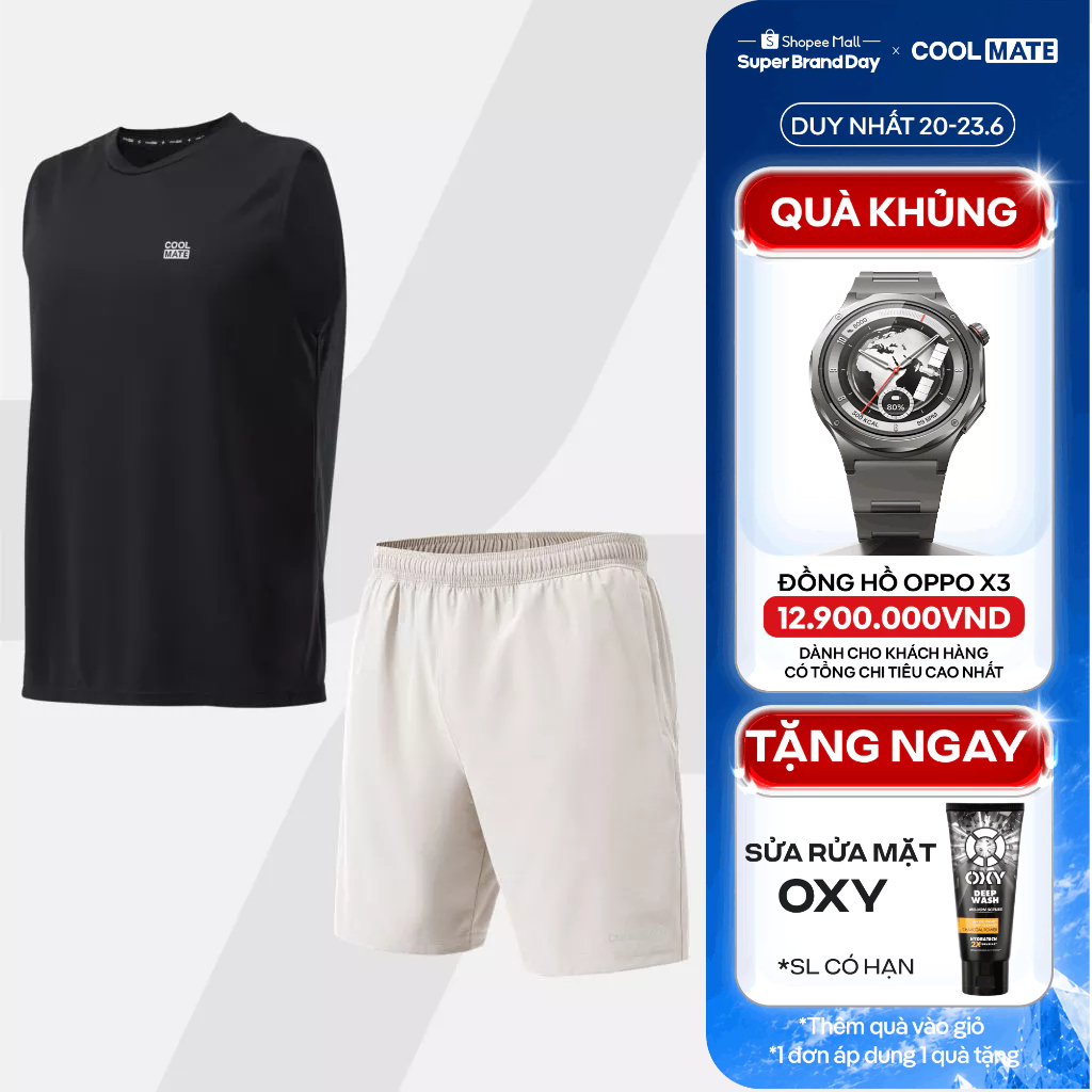 [TẶNG SRM OXY]Set tập thể thao Áo Sleeveless Active Essentials + Quần Shorts 7 inch đa năng Coolmate