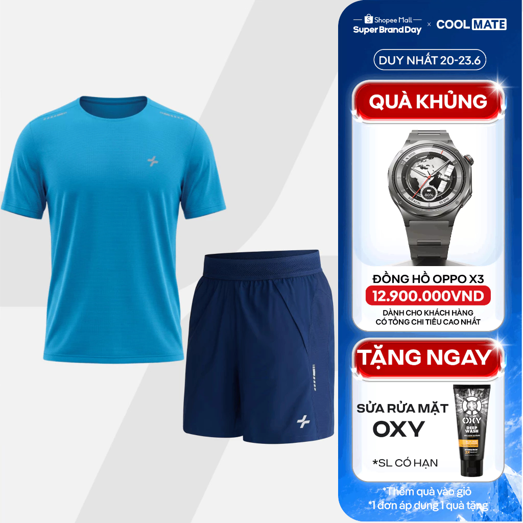 [TẶNG SRM OXY]Set đồ thể thao nam chạy bộ Áo Thun Essentials và Quần short Swift Run thoáng khí, thoải mái Coolmate
