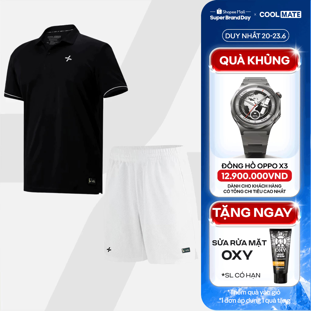 [TẶNG SRM OXY]Set đồ bộ thể thao nam Pickleball Exdry Áo polo và Quần shorts thấm hút, nhanh khô Coolmate