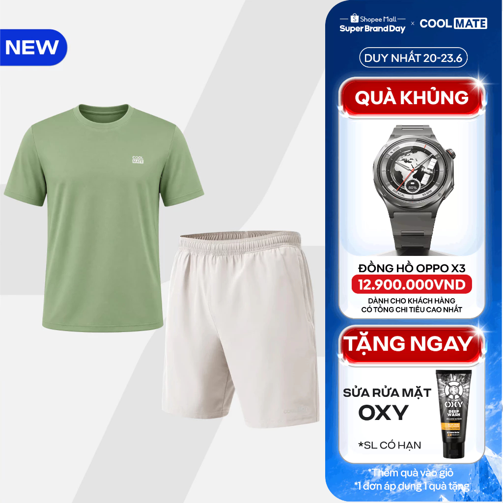 [TẶNG SRM OXY]Set thể thao tập gym,Pickleball nam Áo Thun Essential + Quần Short 7inch thoáng khí Coolmate