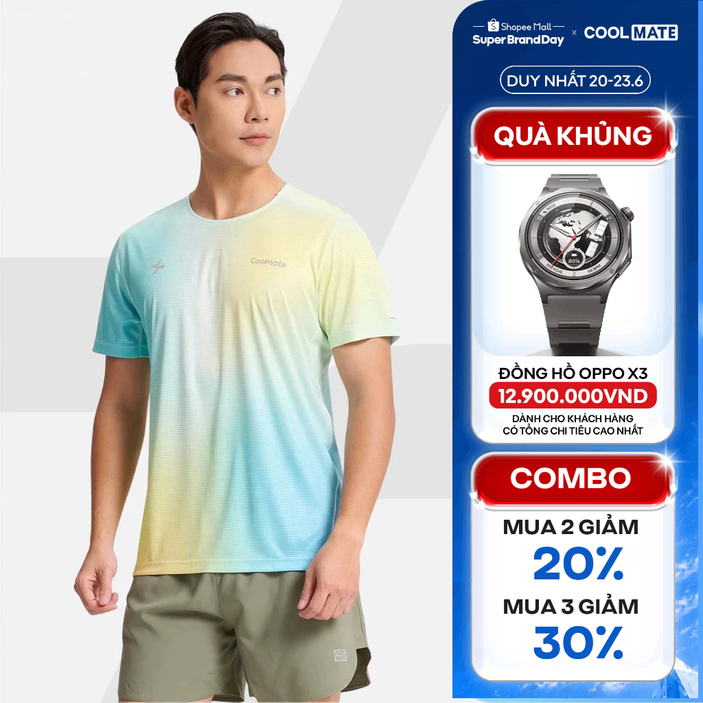 [MUA 3 GIẢM 30%]Áo Thun thể thao nam chạy bộ Running Graphic Blue Gradient siêu nhẹ, nhanh khô, thoáng khí Coolmate