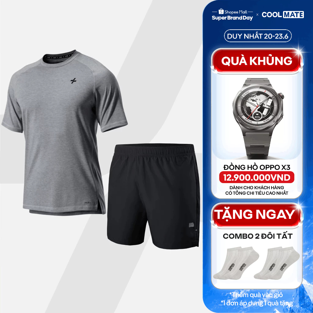 [TẶNG COMBO 2 TẤT]Set thể thao pickleball Áo Training Comfort và Quần Short 5 inch Essentials co giãn Coolmate