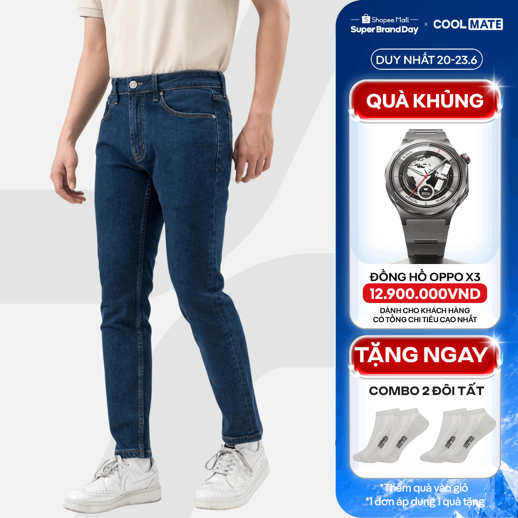 [TẶNG COMBO 2 TẤT]Quần Jeans Nam Basics dáng Slim fit bền bỉ, vừa vặn tôn dáng, quần đi làm đi chơi dạo phố Coolmate