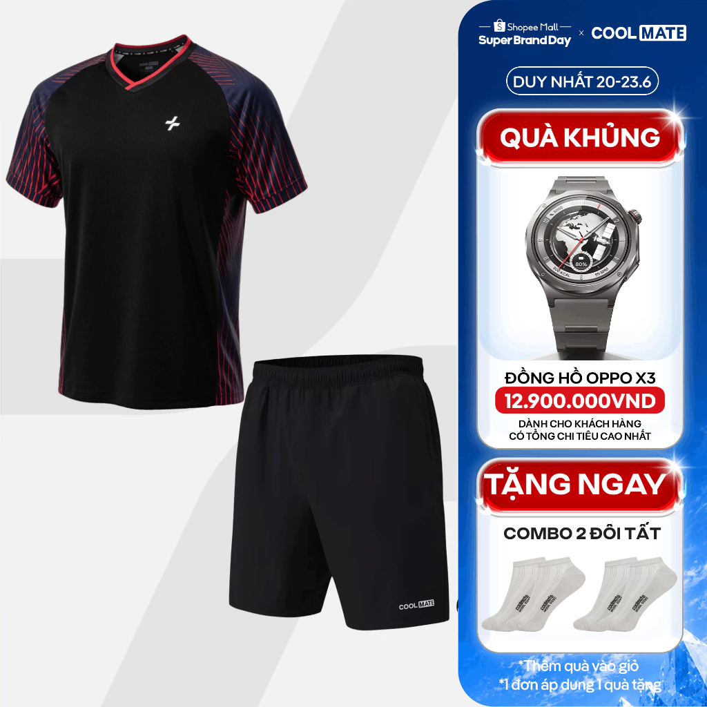[TẶNG COMBO 2 TẤT]Set đồ bộ thể thao cầu lông Áo thun Racquet Sports và Quần 7 inch đa năng thoải mái Coolmate