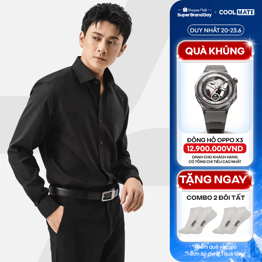[TẶNG COMBO 2 TẤT]Áo sơ mi nam dài tay Modal Essential mềm mại, thoáng khí Áo đi làm đi chơi dạo phố Coolmate