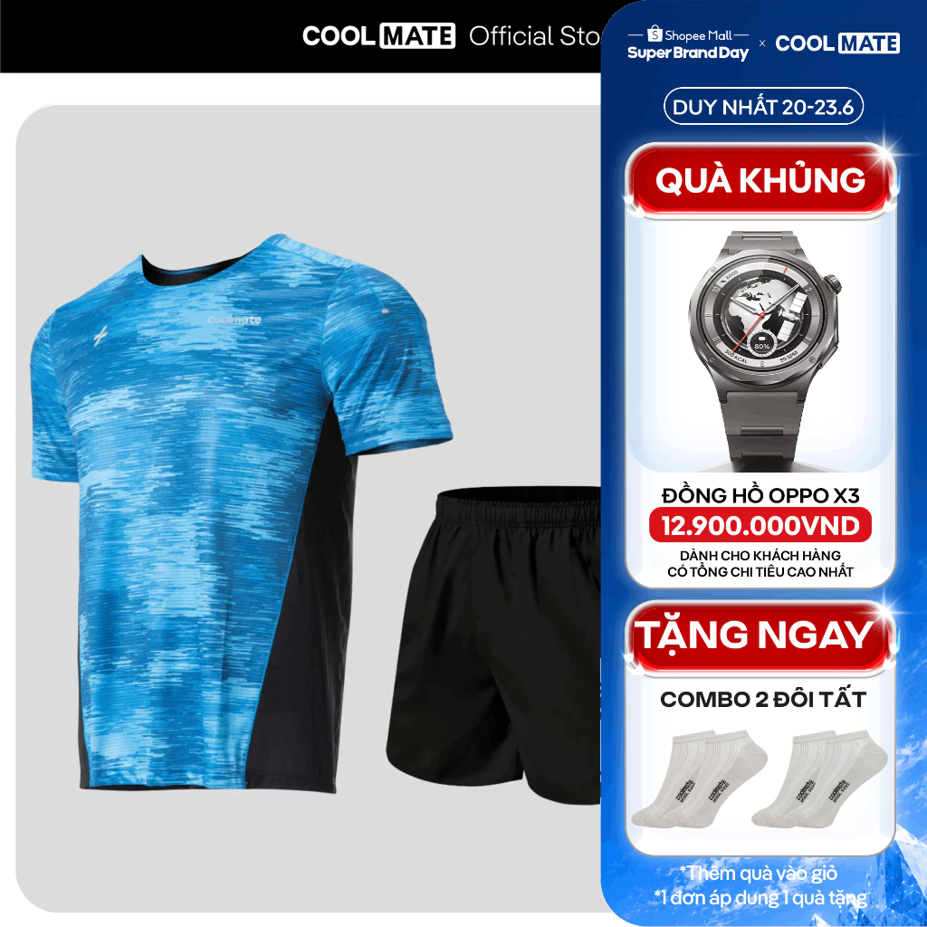 [TẶNG COMBO 2 TẤT]Set đồ chạy bộ thể thao Áo thun chạy bộ Advanced Vent Tech + Quần short Maxcool Coolmate