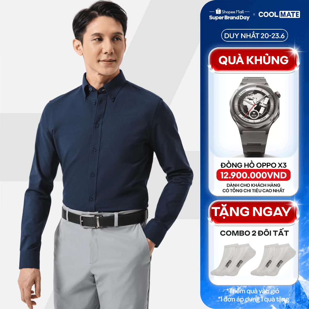 [TẶNG COMBO 2 TẤT]Áo sơ mi nam dài tay Oxford Premium mềm mại chống nhăn, Áo đi làm đi chơi dạo phố Coolmate