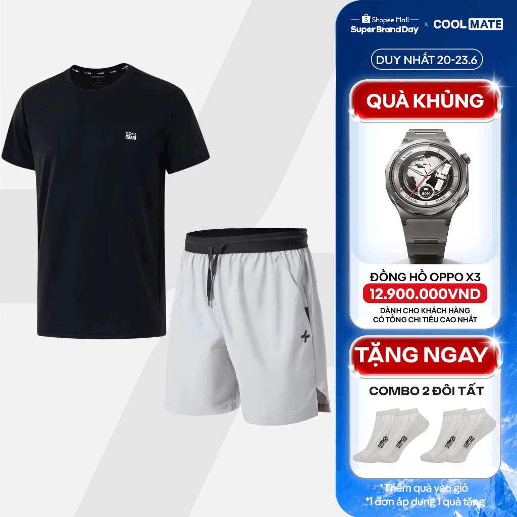 [TẶNG COMBO 2 TẤT]Set thể thao nam Áo Thun Promax-S1 + Quần 6 inch đai siêu co giãn, set Pickleball Coolmate