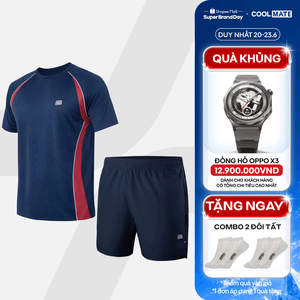 [TẶNG COMBO 2 TẤT]Set thể thao Pickleball Áo thun Teamwear Flexline Active +Quần short 5inch Essentials Coolmate