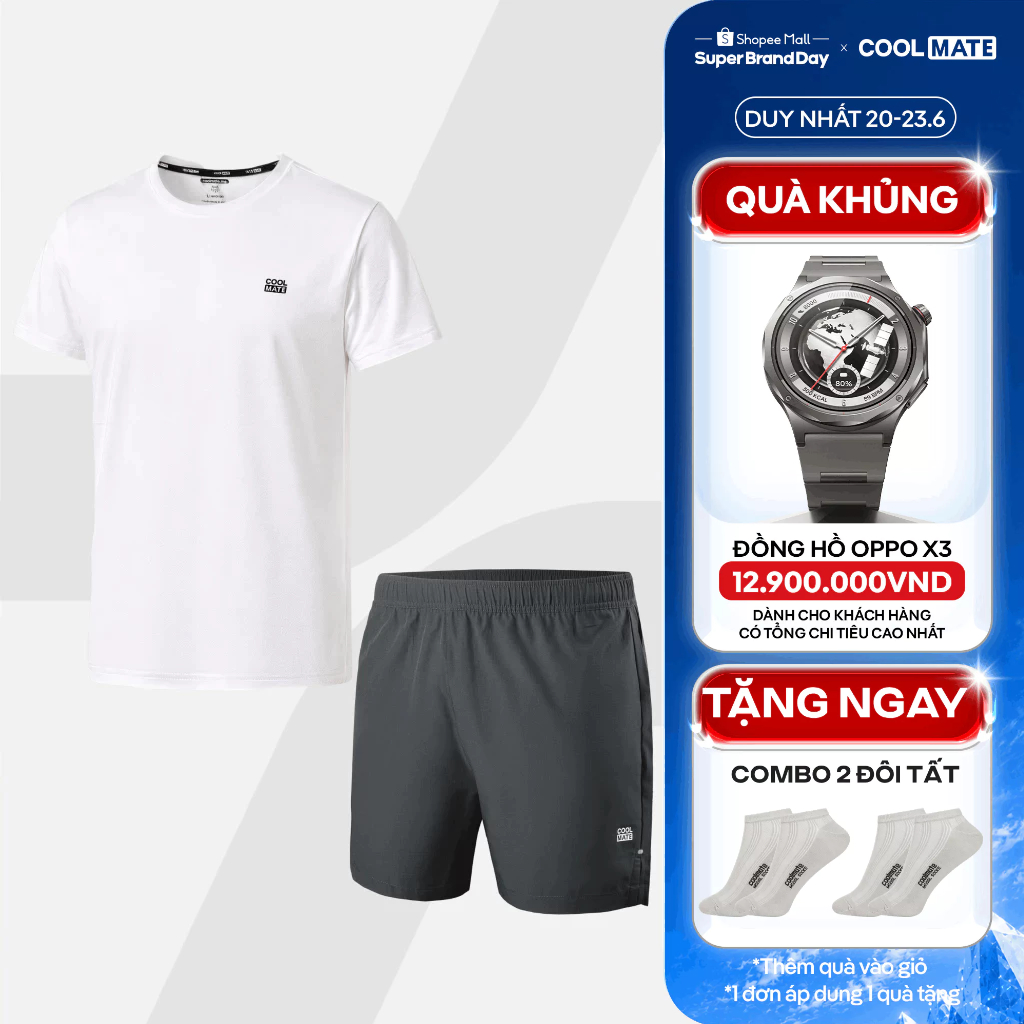 [TẶNG COMBO 2 TẤT]Set thể thao Áo thun Promax và Shorts 5inch Essentials thoáng khí set tập Gym đa năng Coolmate