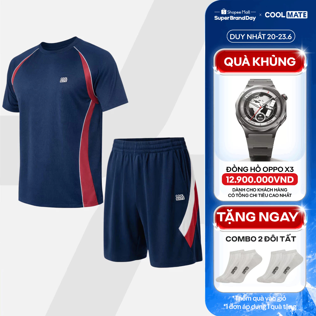 [TẶNG COMBO 2 TẤT]Set thể thao Pickleball nam Áo thun Teamwear Quần Promax Flexline Active thoáng khí Coolmate