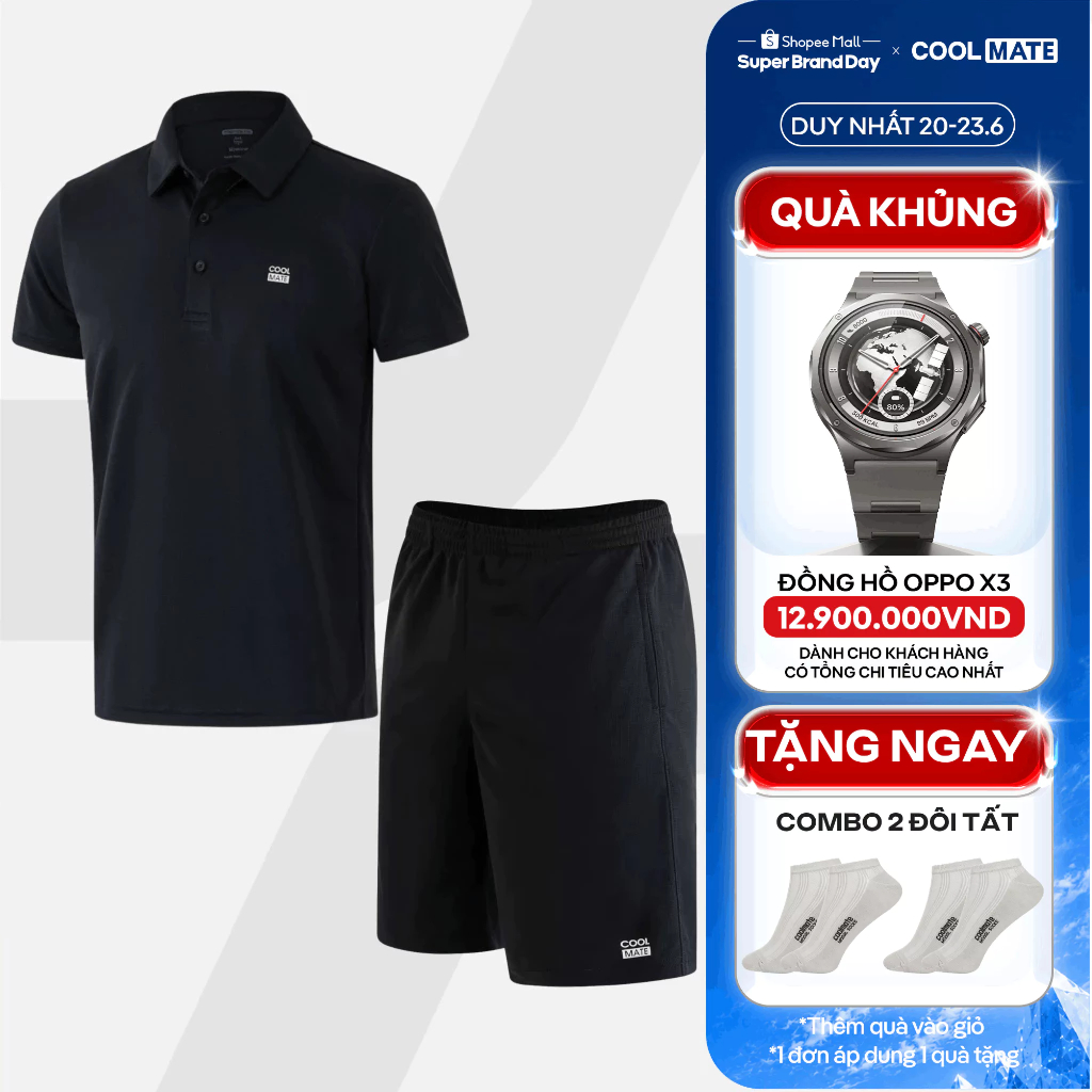 [TẶNG COMBO 2 TẤT]Set đồ thể thao Áo Polo Promax-S1 +Quần Shorts, thoáng khí, Set Pickleball Coolmate