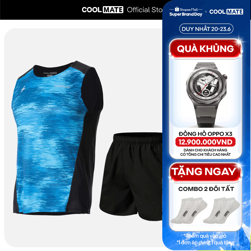 [TẶNG COMBO 2 TẤT]Set đồ chạy bộ thể thao Áo Singlet Advanced Vent Tech và Quần Maxcool thoáng khí Coolmate