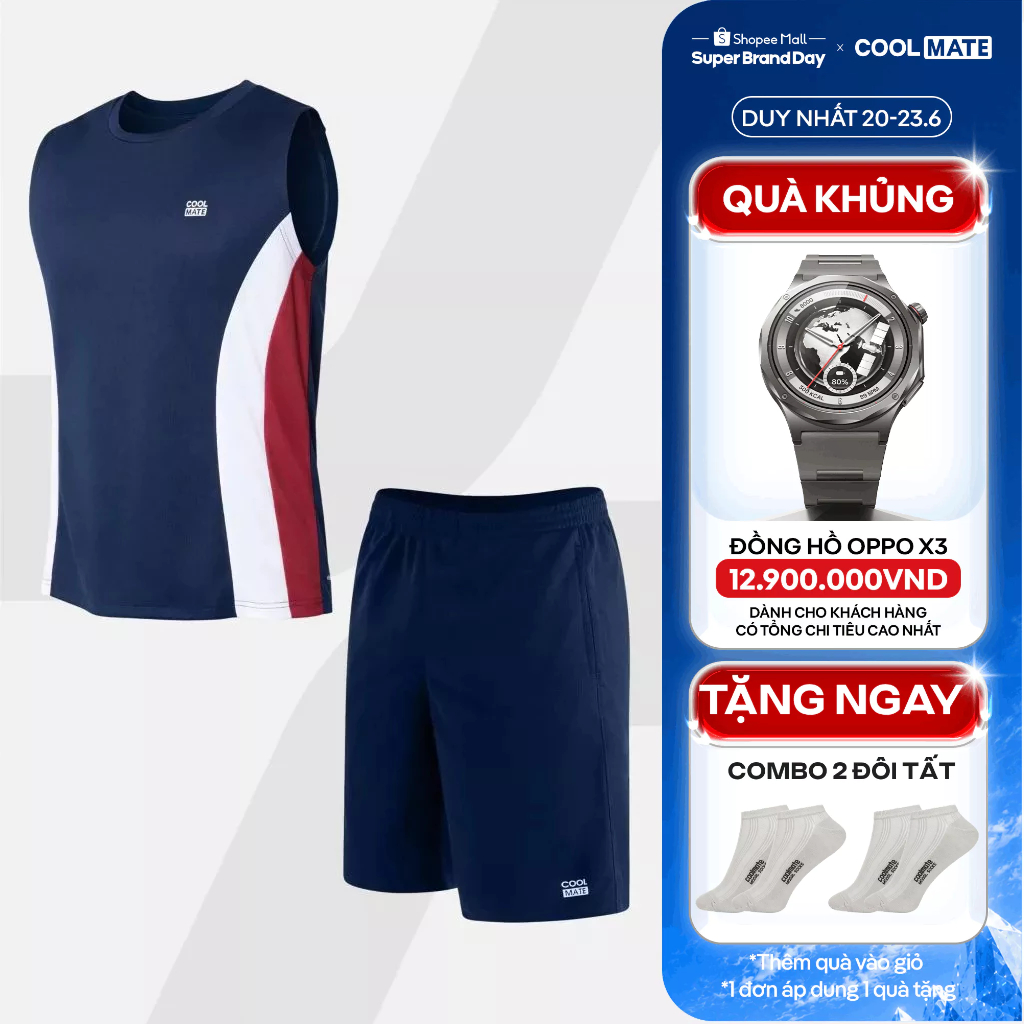 [TẶNG COMBO 2 TẤT]Set đồ thể thao nam Áo sát nách teamwear Flexline Active và Quần Promax thấm hút tốt Coolmate