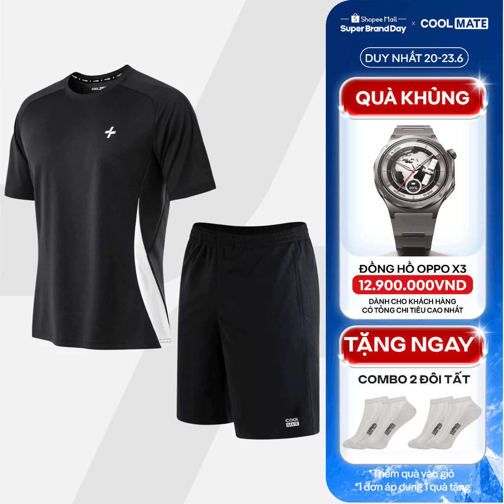 [TẶNG COMBO 2 TẤT]Set thể thao Pickleball Áo thun Promax Sideflow Quần shorts Thoáng khí thấm hút Coolmate