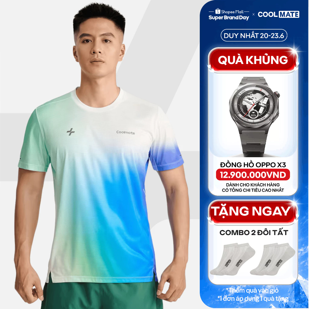 [TẶNG COMBO 2 TẤT]Áo Thun thể thao nam chạy bộ Running Graphic Aurora Flow siêu nhẹ, thoáng khí Coolmate