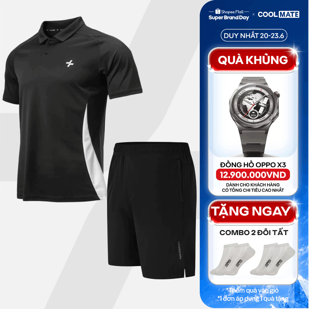 [TẶNG COMBO 2 TẤT]Set thể thao Pickleball Áo Polo promax Sideflow + Quần Shorts 7inch thoáng khí Coolmate
