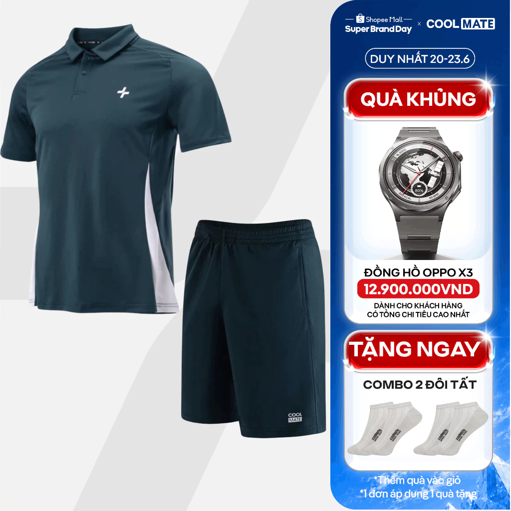[TẶNG COMBO 2 TẤT]Set đồ bộ thể thao nam Promax Áo Polo Sideflow Quần Shorts thoáng khí, thấm hút tốt Coolmate