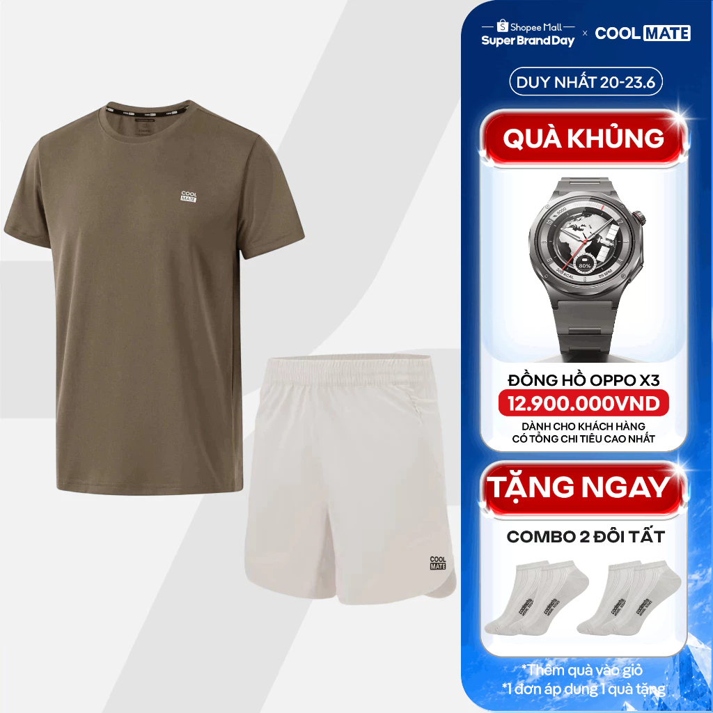 [TẶNG COMBO 2 TẤT]Set thể thao Áo Thun Promax-S1 Quần 6inch zipped set Tennis Typti Pickleball thoáng khí Coolmate