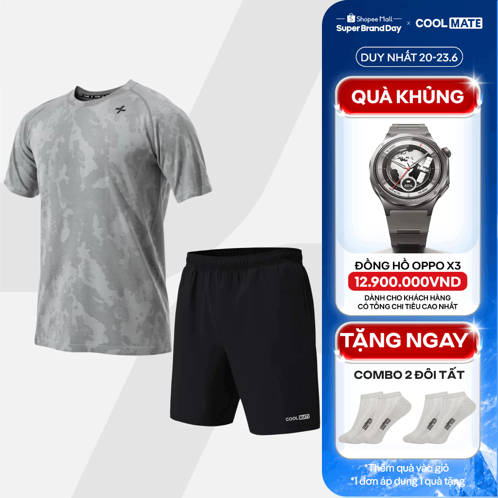 [TẶNG COMBO 2 TẤT]Set thể thao nam Áo thun Jacquard Seamless + Quần short 7 inch Thoáng khí thấm hút Coolmate